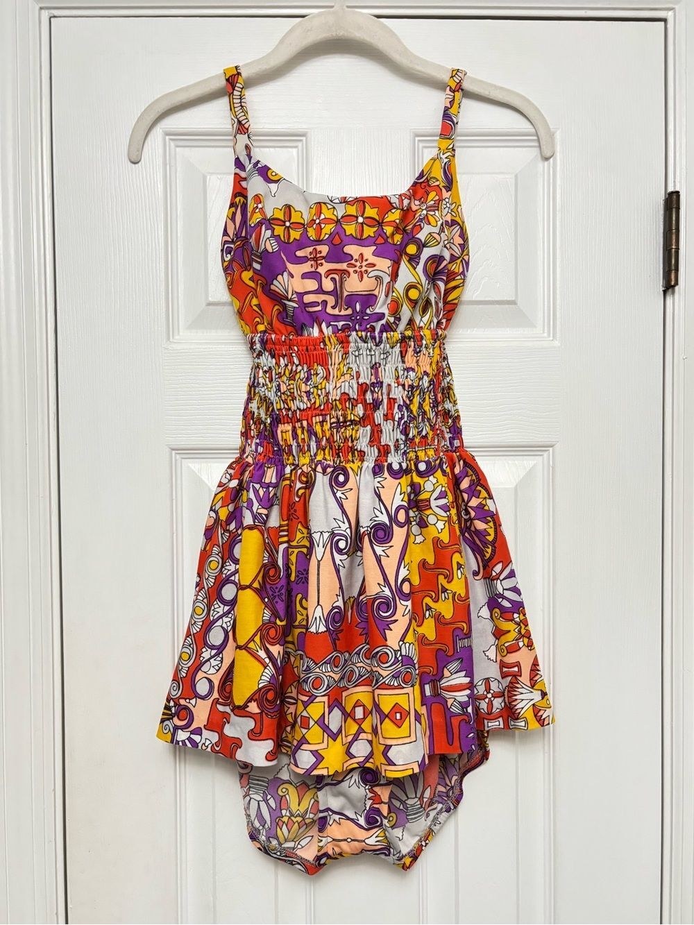 Vintage 60s Oleg Cassini Peter Pan Skirted Swimsuit Mod Psychedelic Pin Up M - Picture 3 of 10